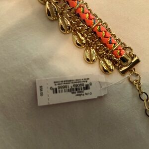 Lilly bracelet/ coral and gold with gold shells